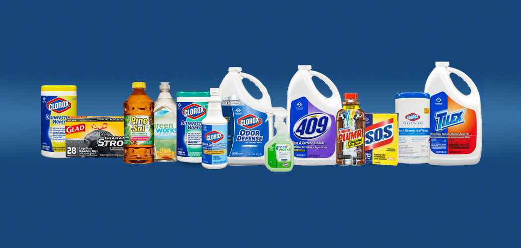 A Clorox product line including Glad, 4009, Pine-Sol, S.O.S., Tilex, Liquid Plumber, and Green Works